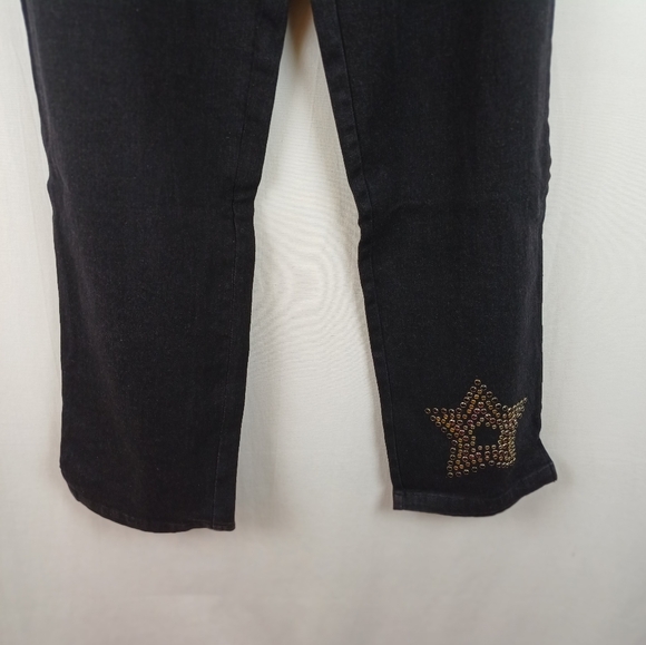 NWT Quacker Factory Jeans Elastic Waistband Large Black Patriotic Star A16585 - Picture 3 of 10